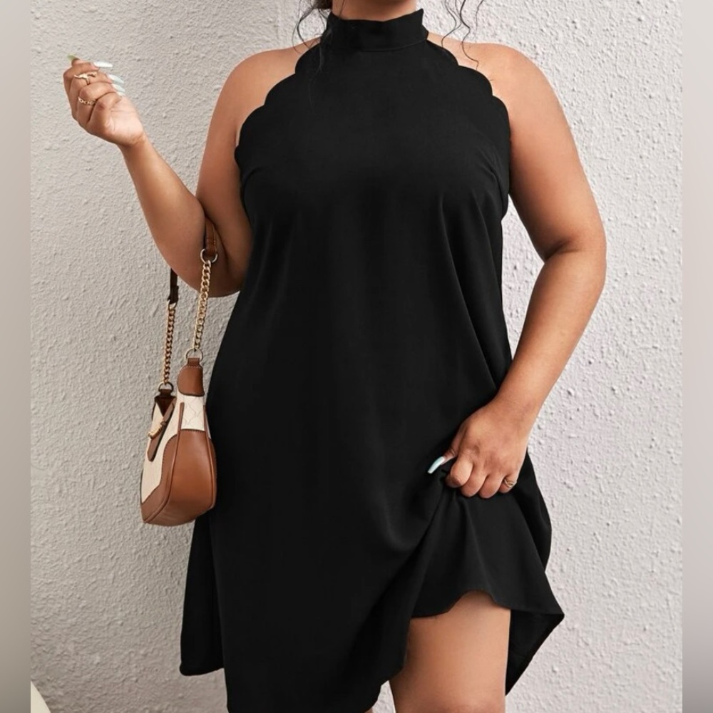 Neck tie loose fitting black dress